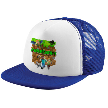 Minecraft characters, Καπέλο παιδικό Soft Trucker με Δίχτυ ΜΠΛΕ/ΛΕΥΚΟ (POLYESTER, ΠΑΙΔΙΚΟ, ONE SIZE)