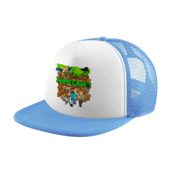 Minecraft characters, Καπέλο παιδικό Soft Trucker με Δίχτυ ΓΑΛΑΖΙΟ/ΛΕΥΚΟ (POLYESTER, ΠΑΙΔΙΚΟ, ONE SIZE)