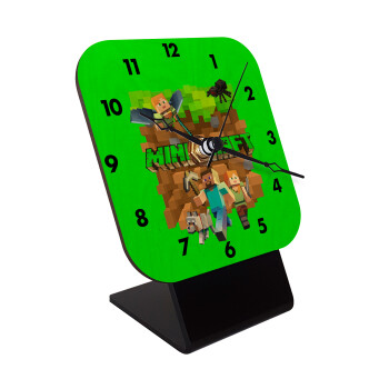 Minecraft characters, Quartz Table clock in natural wood (10cm)