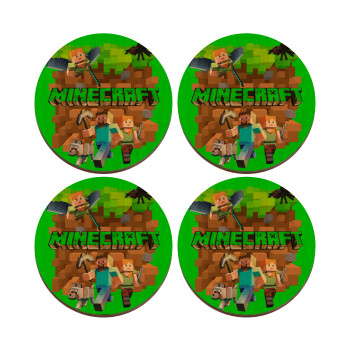 Minecraft characters, ΣΕΤ x4 Σουβέρ ξύλινα στρογγυλά plywood (9cm)