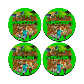Minecraft characters, SET of 4 round wooden coasters (9cm)