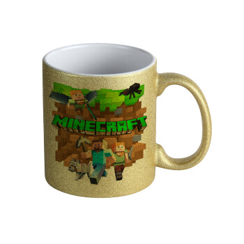 Minecraft characters, Κούπα Χρυσή Glitter που γυαλίζει, κεραμική, 330ml