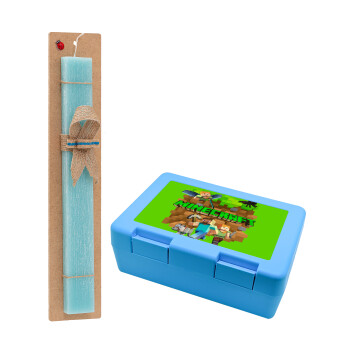 Minecraft characters, Easter Set, children's snack container BLUE & Easter aromatic flat candle (30cm) (TURQUOISE)