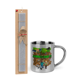 Minecraft characters, Easter Set, metallic thermal cup (300ml) & Easter aromatic flat candle (30cm) (GRAY)