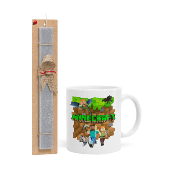 Minecraft characters, Πασχαλινή Λαμπάδα με Κούπα κεραμική (330ml) & κερί αρωματικό πλακέ (30cm) (ΓΚΡΙ)
