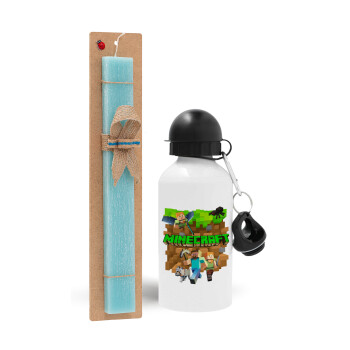 Minecraft characters, Easter Set, metallic aluminum water bottle (500ml) & scented flat candle (30cm) (TURQUOISE)