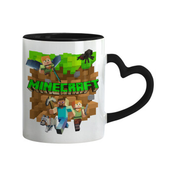 Minecraft characters, Κούπα καρδιά χερούλι μαύρη, κεραμική, 330ml