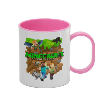 Minecraft characters, Κούπα (πλαστική) (BPA-FREE) Polymer Ροζ για παιδιά, 330ml