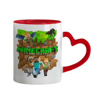 Minecraft characters, Mug heart red handle, ceramic, 330ml
