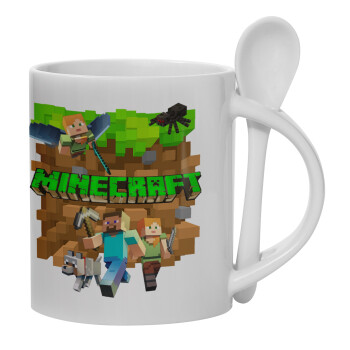 Minecraft characters, Ceramic coffee mug with Spoon, 330ml (1pcs)