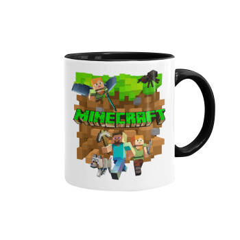 Minecraft characters, Κούπα χρωματιστή μαύρη, κεραμική, 330ml