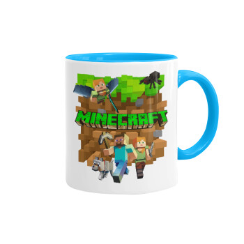 Minecraft characters, Κούπα χρωματιστή γαλάζια, κεραμική, 330ml