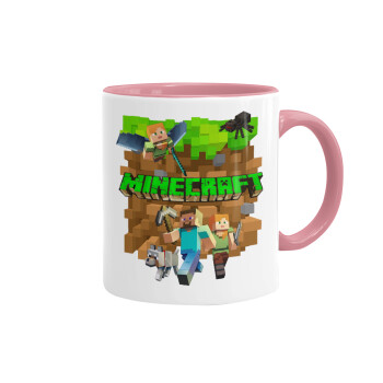 Minecraft characters, Κούπα χρωματιστή ροζ, κεραμική, 330ml