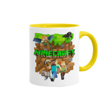 Minecraft characters, Κούπα χρωματιστή κίτρινη, κεραμική, 330ml