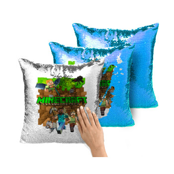 Minecraft characters, Μαξιλάρι καναπέ Μαγικό Μπλε με πούλιες 40x40cm περιέχεται το γέμισμα