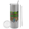 Eco friendly ποτήρι θερμό Ασημένιο (tumbler) από ανοξείδωτο ατσάλι 600ml, με μεταλλικό καλαμάκι & βούρτσα καθαρισμού
