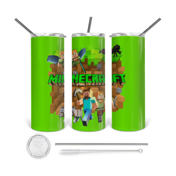 Minecraft characters, 360 Eco friendly stainless steel tumbler 600ml, with metal straw & cleaning brush