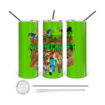 Minecraft characters, Tumbler stainless steel 600ml, with metal straw & cleaning brush
