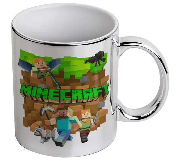 Minecraft characters — Κούπα κεραμική, ασημένια καθρέπτης, 330ml