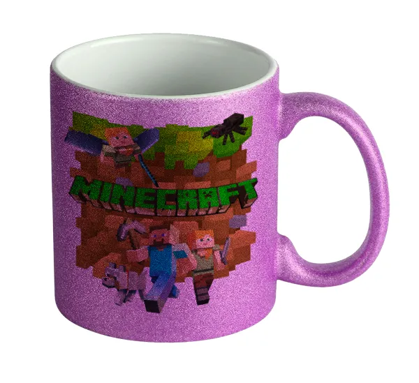 Minecraft characters — Κούπα Μωβ Glitter που γυαλίζει, κεραμική, 330ml