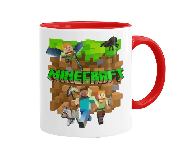 Minecraft characters — Κούπα χρωματιστή κόκκινη, κεραμική, 330ml