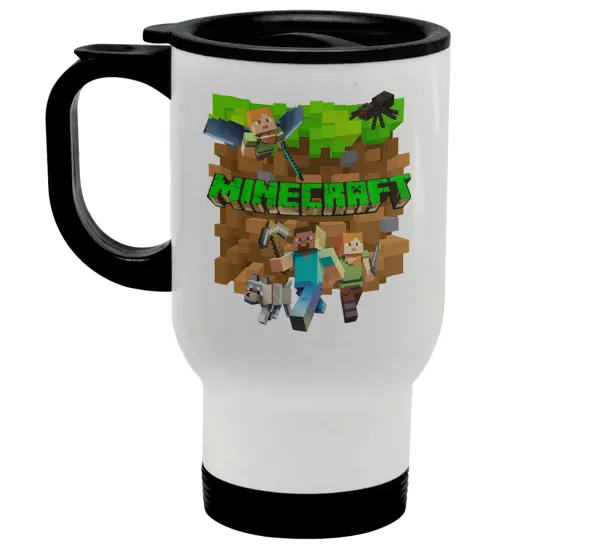 Minecraft characters — Stainless steel travel mug with lid, double wall white 450ml