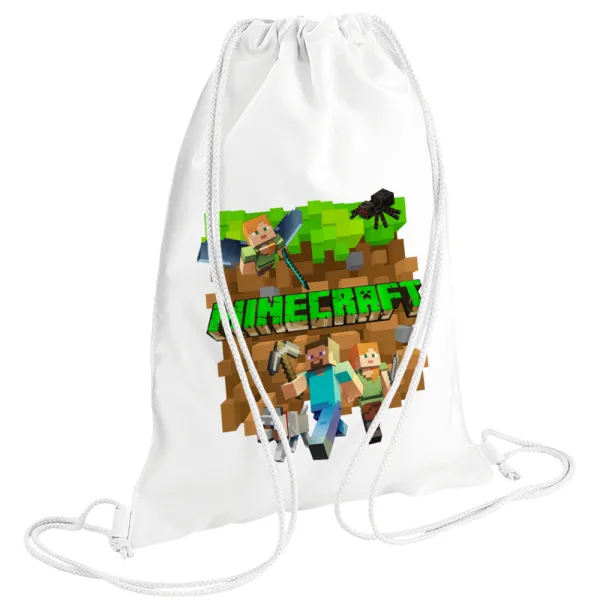 Minecraft characters — Backpack pouch GYMBAG white (28x40cm)