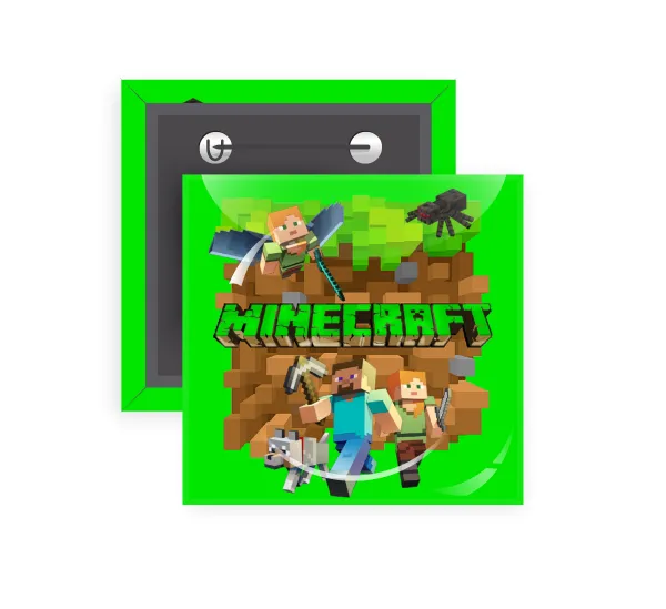 Minecraft characters — Square pin badge, 5x5cm