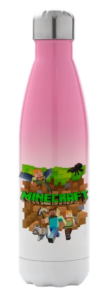 Minecraft characters — Metal mug thermos Pink/White (Stainless steel), double wall, 500ml