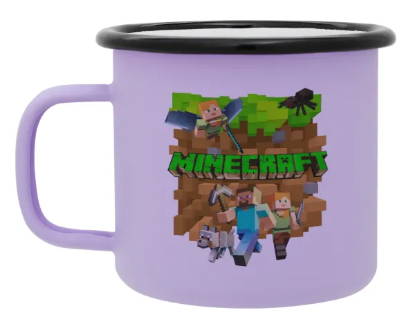 Minecraft characters — Metal enamel mug, matte light pastel purple, 360ml