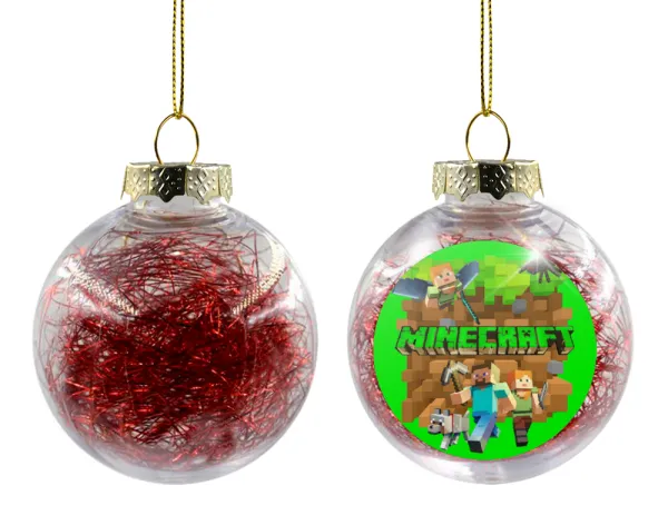 Minecraft characters — Transparent Christmas tree ball ornament with red filling 8cm