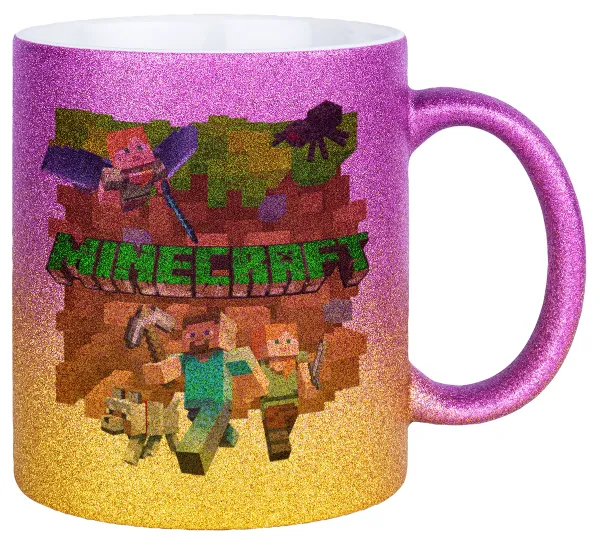 Minecraft characters — Gold/pink glitter mug, ceramic, 330ml