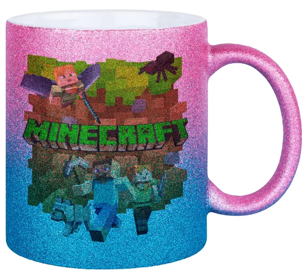 Minecraft characters — Gold/blue glitter mug, ceramic, 330ml