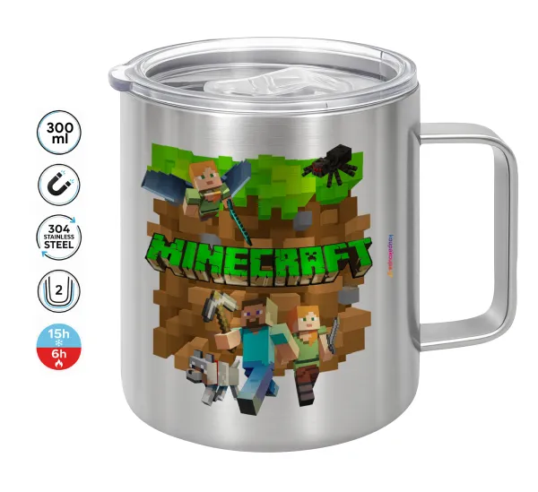 Minecraft characters — Double-walled stainless steel mug 300ml with temperature-retaining lid