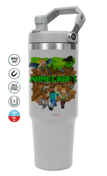 Minecraft characters — ΓΚΡΙ Travel Tumbler Θερμός με χερούλι και καλαμάκι 890ml