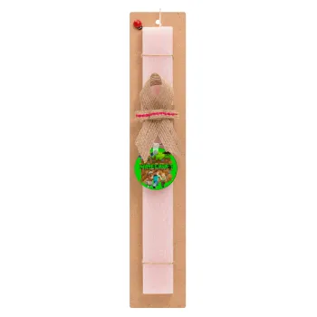 Minecraft characters, Easter Set, wooden keychain & scented flat Easter candle (30cm) (PINK)