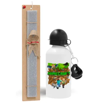 Minecraft characters, Easter Set, metallic aluminum water bottle (500ml) & aromatic flat Easter candle (30cm) (GRAY)