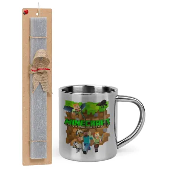 Minecraft characters, Easter Set, metallic thermal cup (300ml) & Easter aromatic flat candle (30cm) (GRAY)