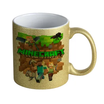 Minecraft characters, Κούπα Χρυσή Glitter που γυαλίζει, κεραμική, 330ml