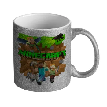 Minecraft characters, Κούπα Ασημένια Glitter που γυαλίζει, κεραμική, 330ml