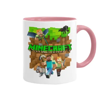 Minecraft characters, Mug colored pink, ceramic, 330ml