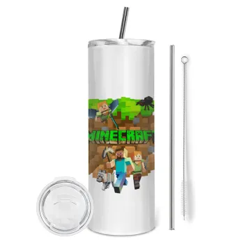 Minecraft characters, Tumbler stainless steel 600ml, with metal straw & cleaning brush