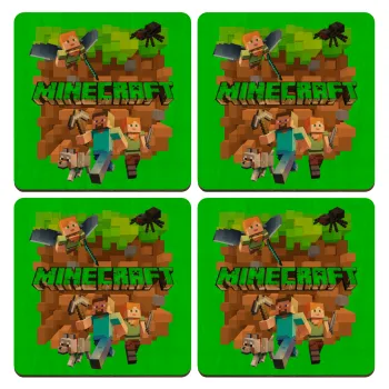 Minecraft characters, ΣΕΤ x4 Σουβέρ ξύλινα τετράγωνα plywood (9cm)