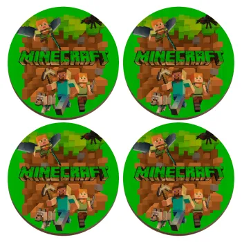 Minecraft characters, ΣΕΤ x4 Σουβέρ ξύλινα στρογγυλά plywood (9cm)