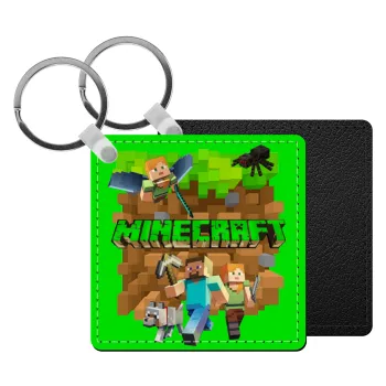 Minecraft characters, Μπρελόκ Δερματίνη, τετράγωνο ΜΑΥΡΟ (5x5cm)
