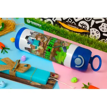 Minecraft characters, Easter candle, Childrens hot water bottle, stainless steel, with safety straw, BLUE (500ml)