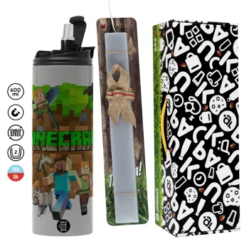 Minecraft characters, Easter candle with Grey Tumbler Thermo 600ml & aromatic flat candle (30cm) (GREY)