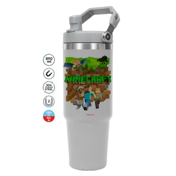 Minecraft characters, ΓΚΡΙ χρώματος Θερμός Ανοξείδωτο 890ml (30oz) με χερούλι