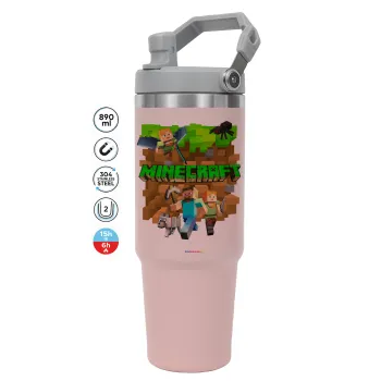 Minecraft characters, ΡΟΖ χρώματος Θερμός Ανοξείδωτο 890ml (30oz) με χερούλι
