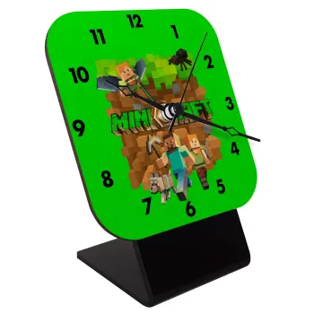 Minecraft characters, Quartz Table clock in natural wood (10cm)
